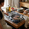 Stainless steel frying pan with non-stick coating for effortless cooking lifestyle photo