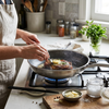 Stainless steel frying pan with non-stick coating for effortless cooking lifestyle photo